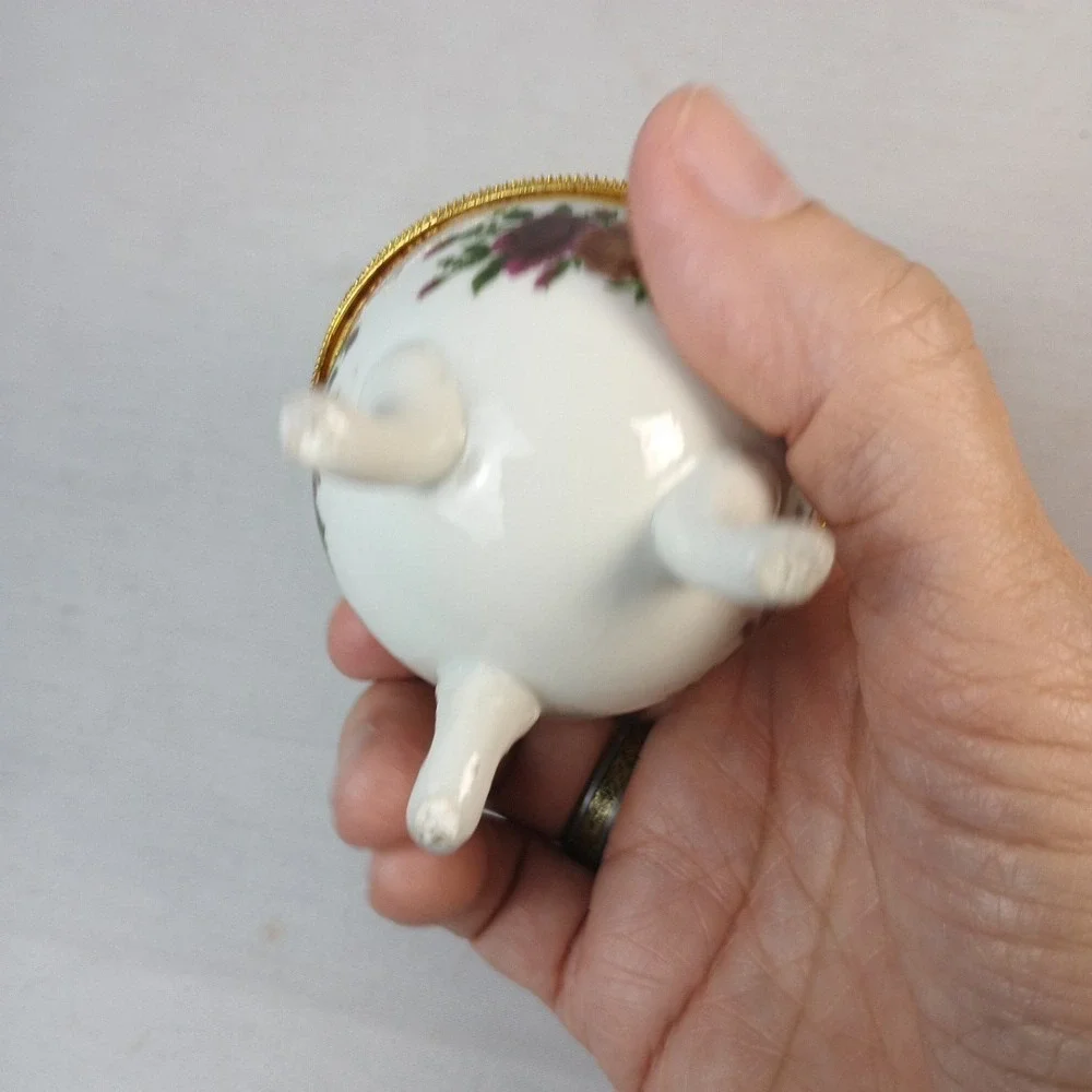 Porcelain Trinket Box Hand Painted Egg Metal Hinge Magnet Closure Floral 4